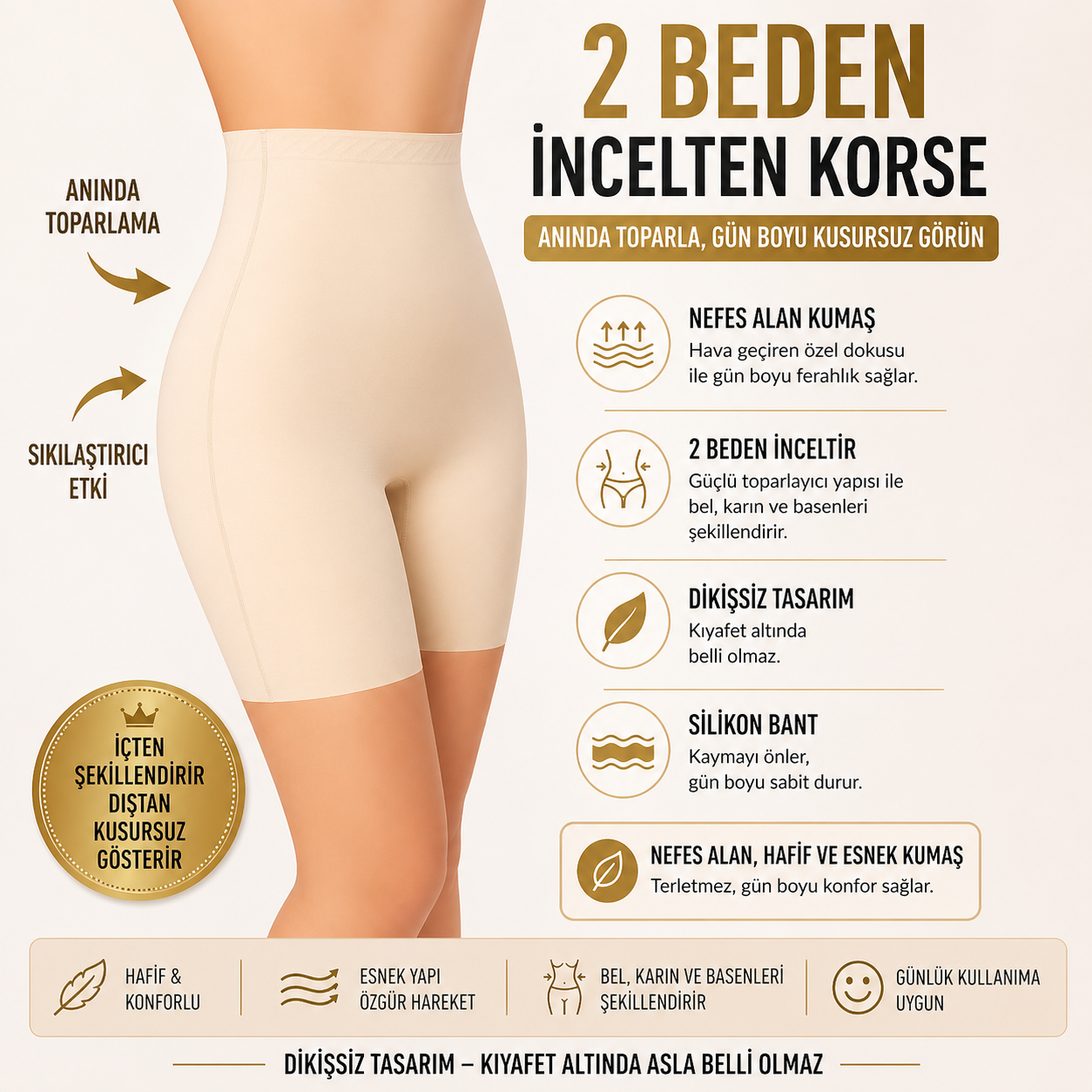 LUMERA Premium Şort Korse (Dikişsiz/2 Beden İncelten)