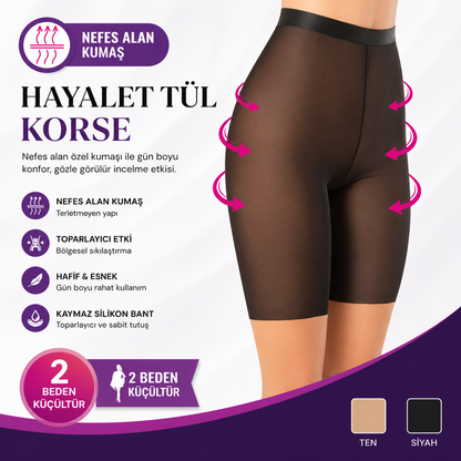 LUMERA Hayalet Tül Şort Korse (Dikişsiz/2 Beden İncelten Etki)