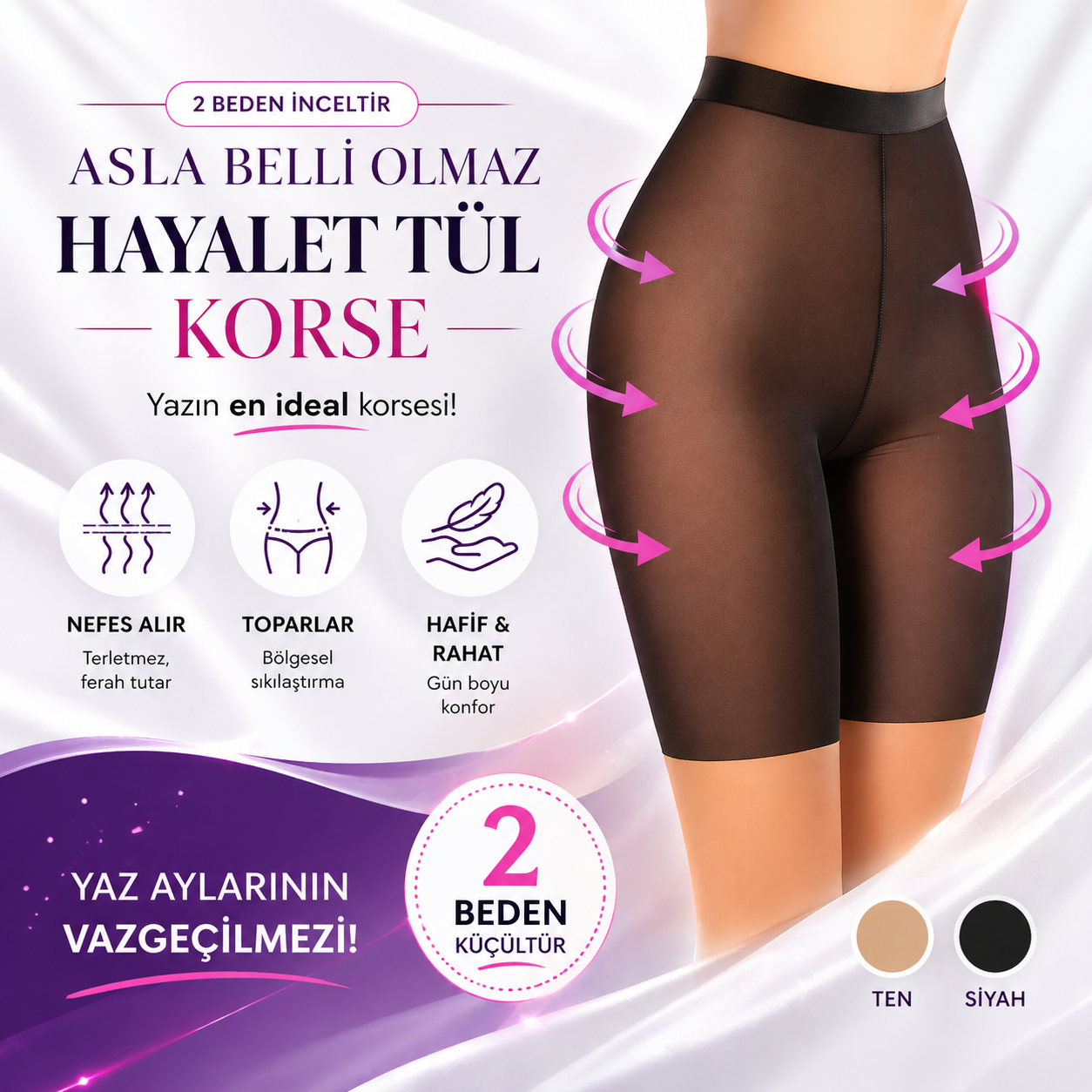 LUMERA Hayalet Tül Şort Korse (Dikişsiz/2 Beden İncelten Etki)