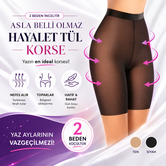 LUMERA Hayalet Tül Şort Korse (Dikişsiz/2 Beden İncelten Etki)