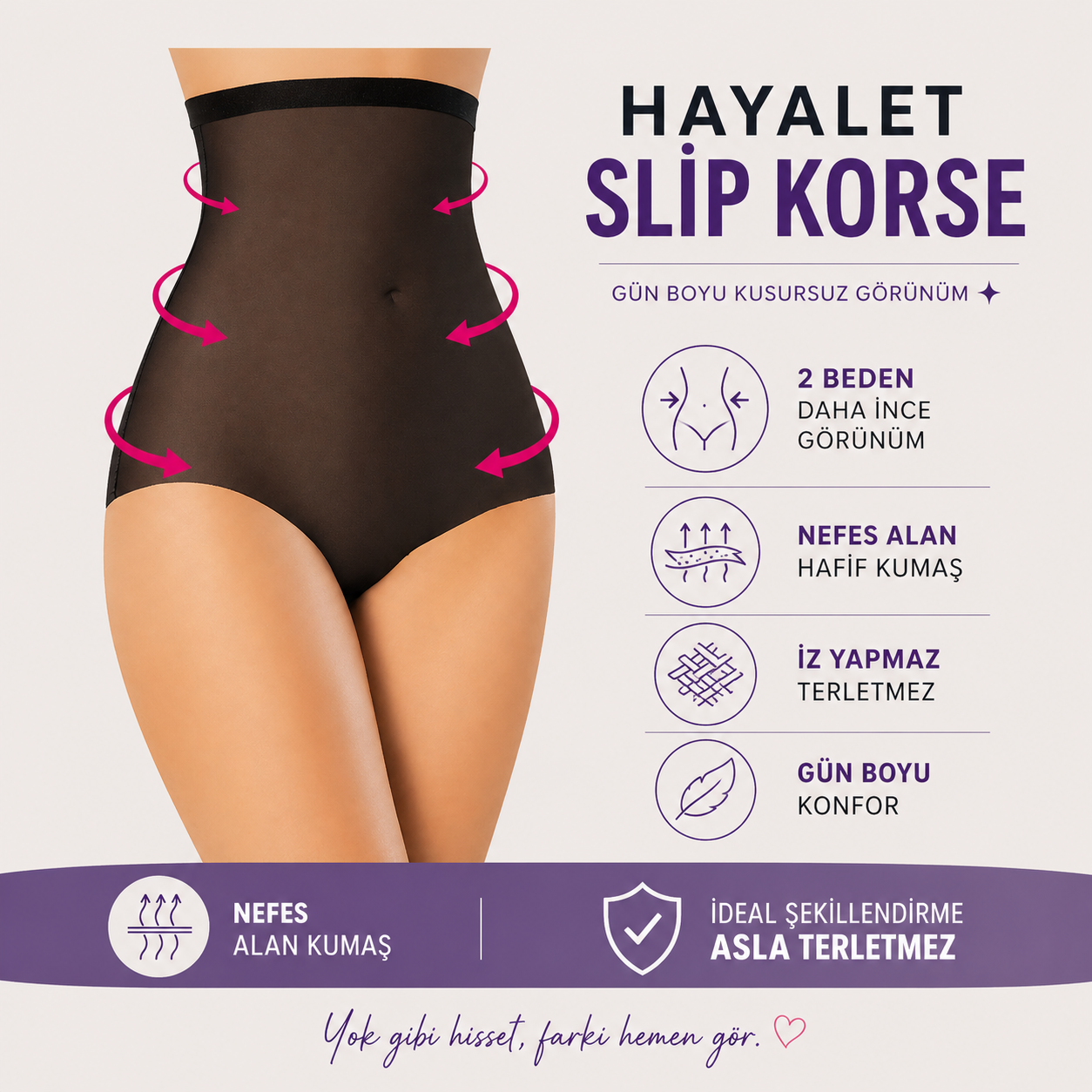 LUMERA Yüksek Bel Hayalet Tül Slip Korse (Dikişsiz/2 Beden İncelten Etki)